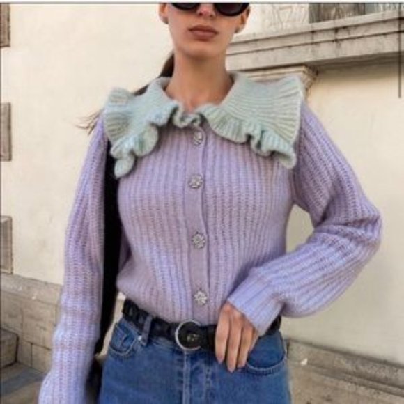 NWT ZARA Bib Collar Jewel Button Knit Cardigan - Picture 4 of 6